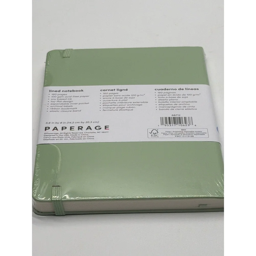 Paperage Lined Notebook Sage Green Hardcover 160 Pages 5.6x8‎ Journal 100gsm